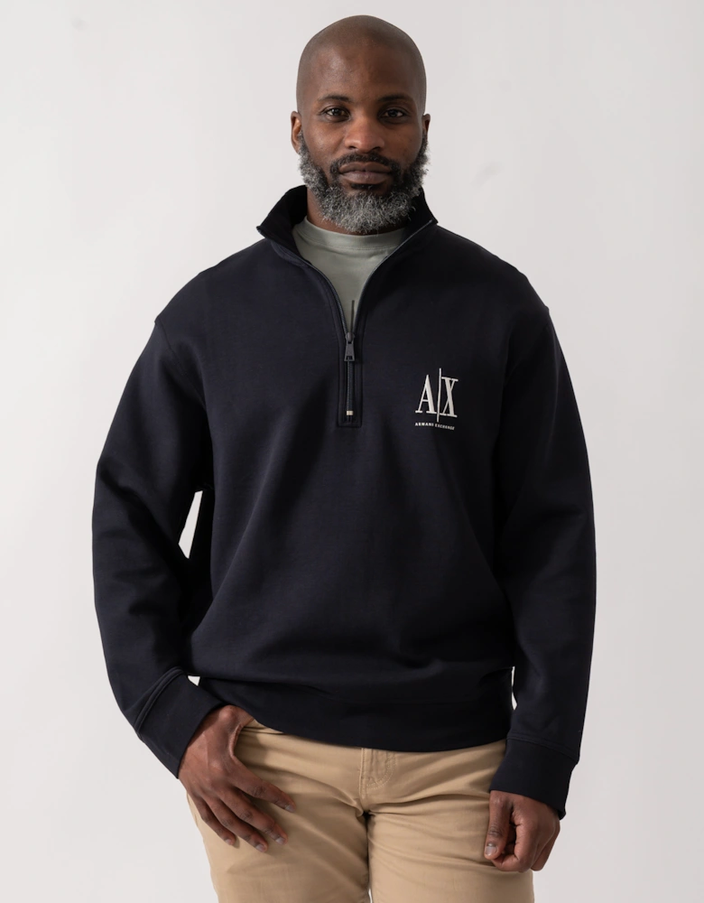 Armani Exchange Mens Embroidered A|X Logo 1/4 Zip Sweatshirt - Deep Navy UB101