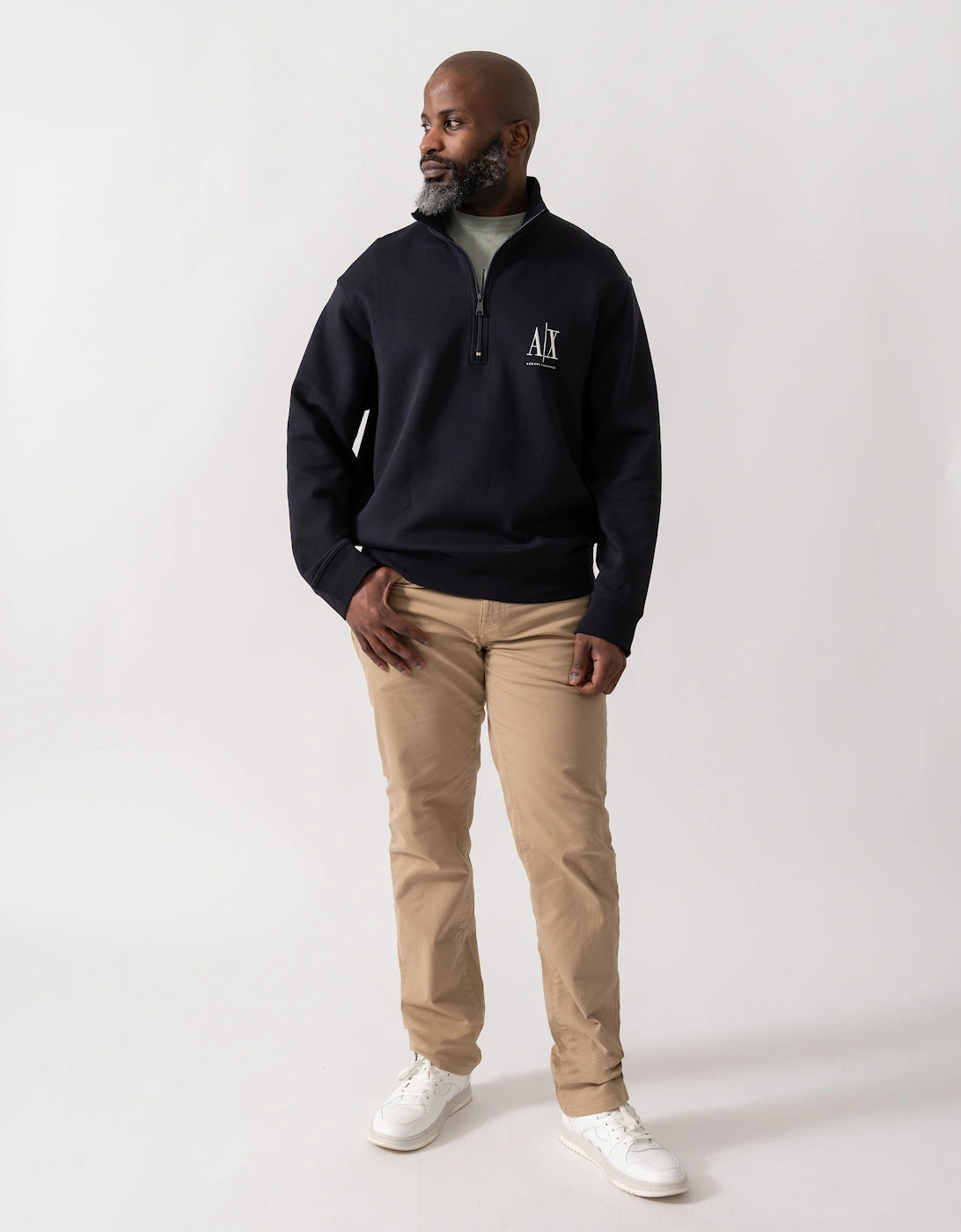 Armani Exchange Mens Embroidered A|X Logo 1/4 Zip Sweatshirt - Deep Navy UB101