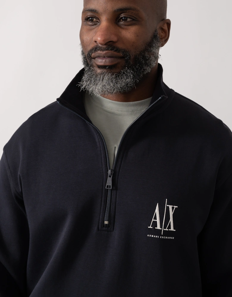 Armani Exchange Mens Embroidered A|X Logo 1/4 Zip Sweatshirt - Deep Navy UB101