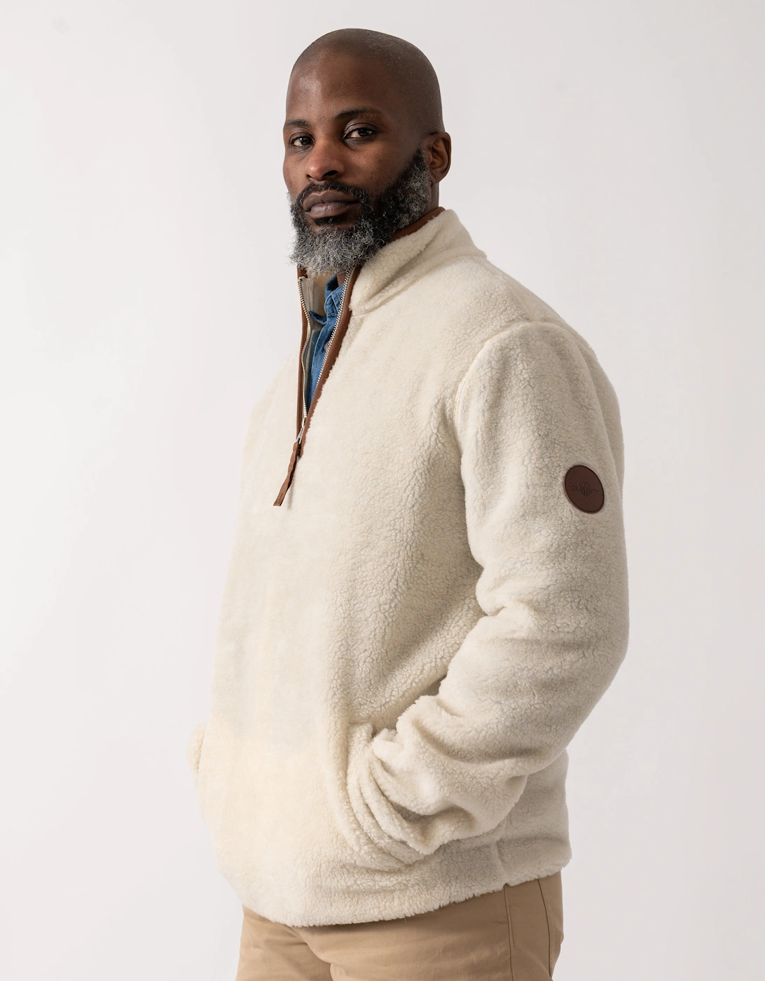 Gant Men's Tan Half Zip Fleece - 130 Cream  40 L