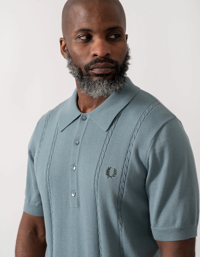 Mens Cable Knitted Polo Shirt - Stockport Blue Z20