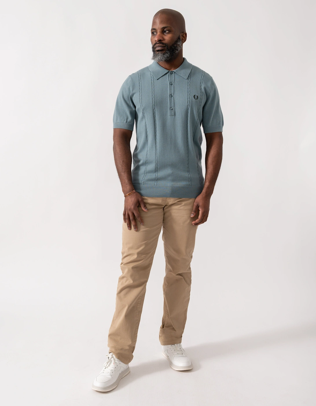 Mens Cable Knitted Polo Shirt - Stockport Blue Z20