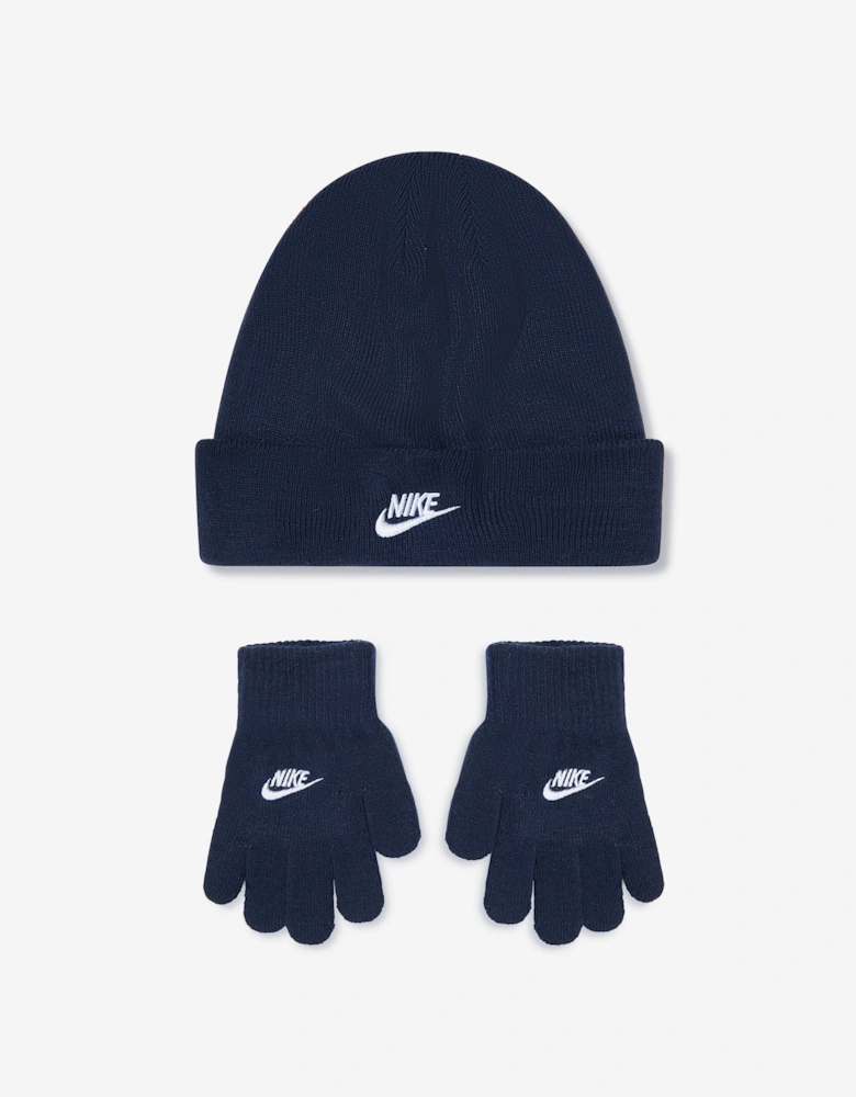 Boys Futura Beanie Hat And Gloves Set in Navy