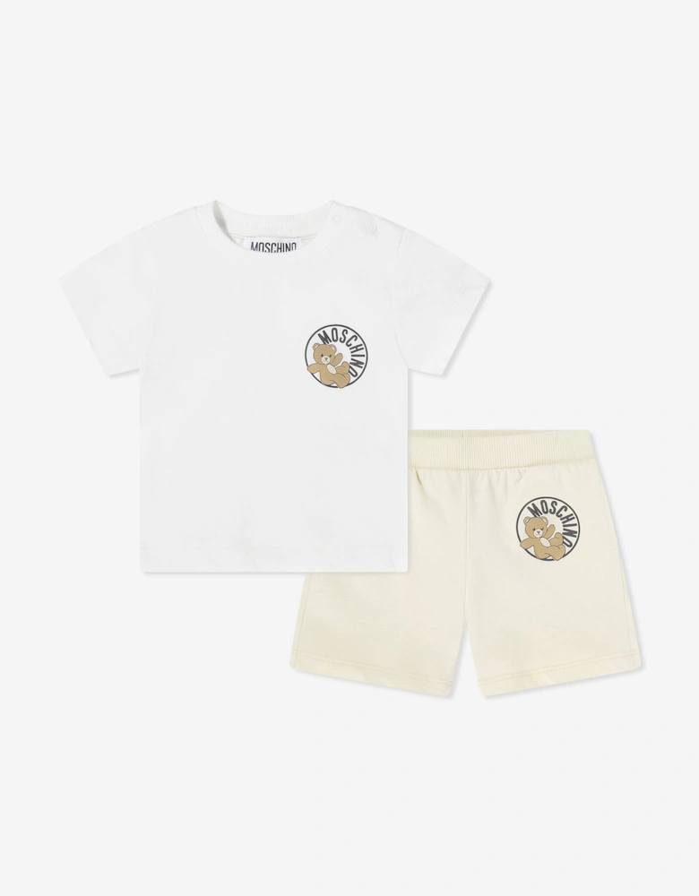 Baby Teddy Bear Logo Short Set in Beige