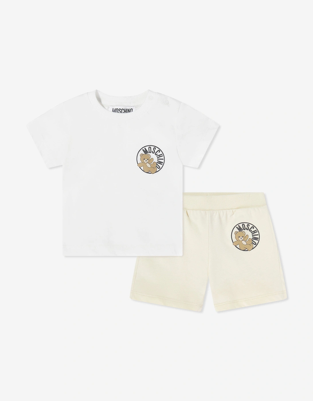 Moschino Girls Cream Baby Teddy Bear Logo Short Set In Beige - : 3 Years Size 3 Yrs Kids
