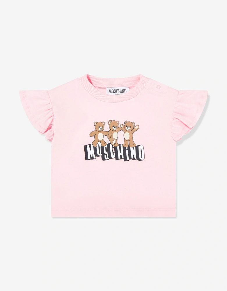 Baby Girls Teddy Bear Logo T-Shirt in Pink