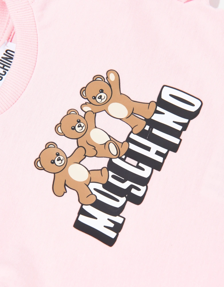 Baby Girls Teddy Bear Logo T-Shirt in Pink