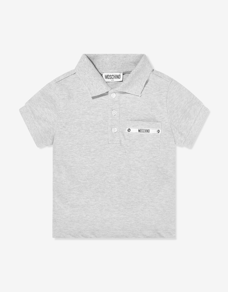 Boys Logo Pocket Polo Shirt in Grey