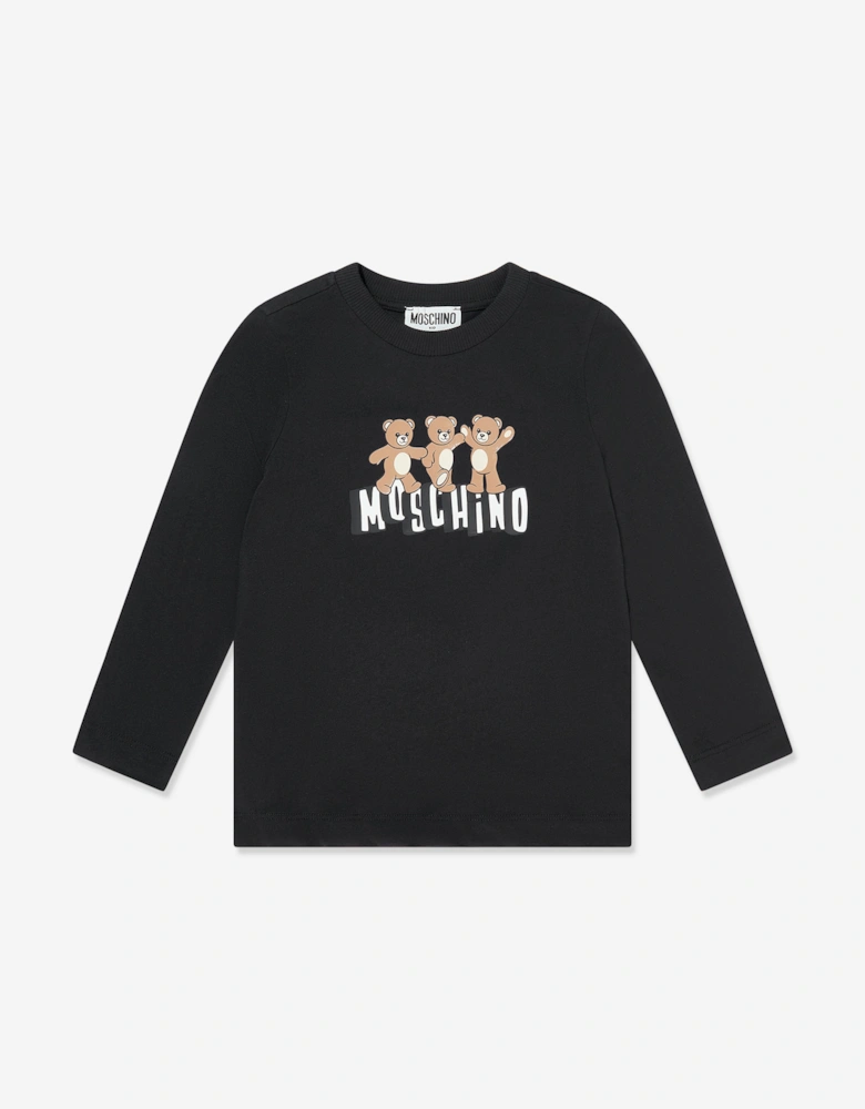 Kids Teddy Logo Long Sleeve T-Shirt in Black