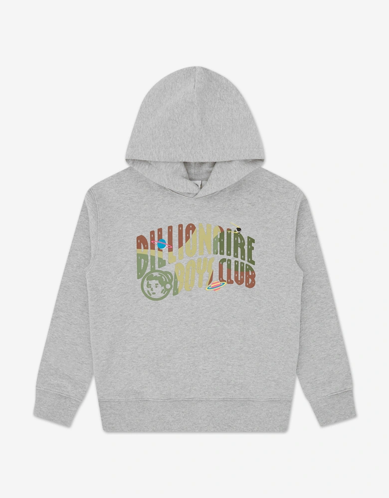 Boys Space Camo Arch Logo Popover Hoodie in Grey