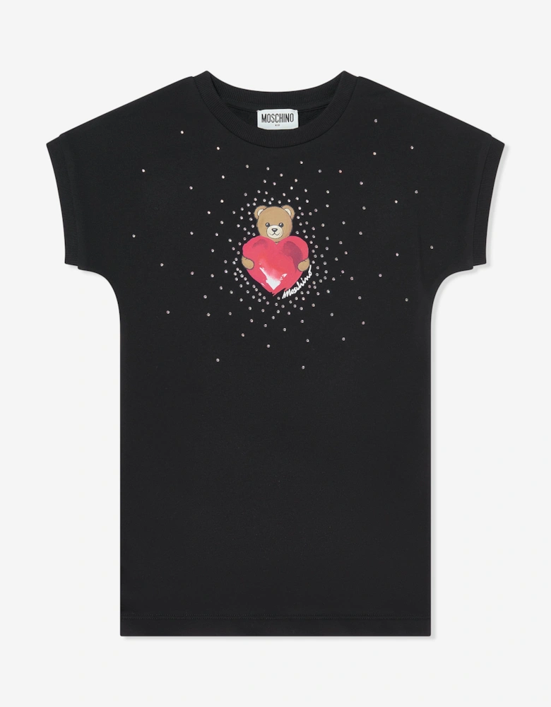 Girls Teddy Heart Dress in Black