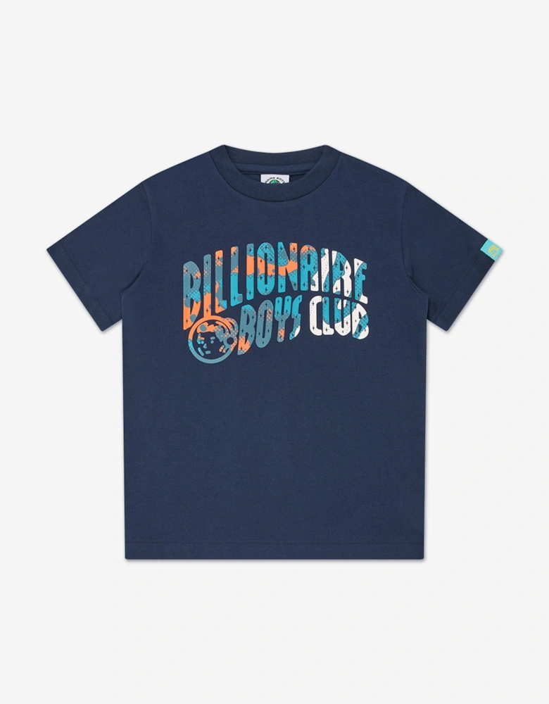 Boys Overlay Camo Fill Arch Logo T-Shirt in Navy