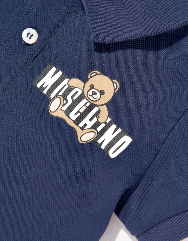 Baby Boys Teddy Bear Logo Polo Shirt in Navy