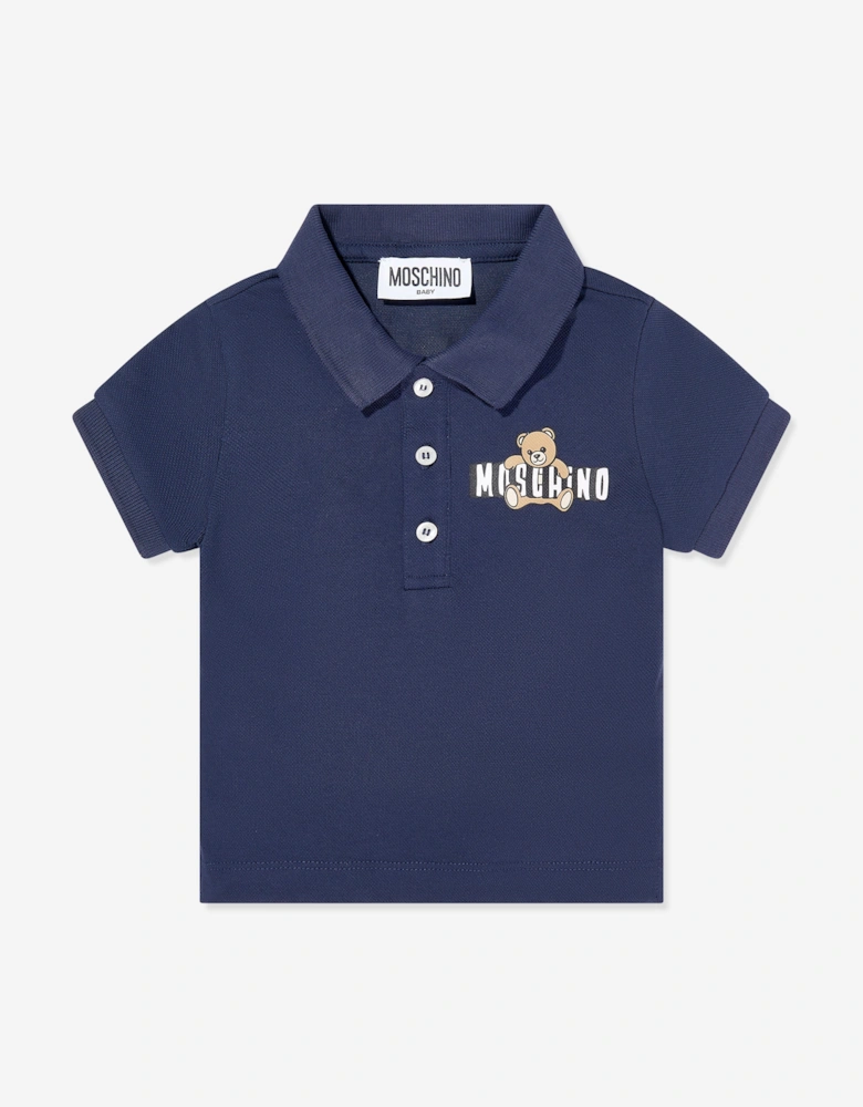 Baby Boys Teddy Bear Logo Polo Shirt in Navy