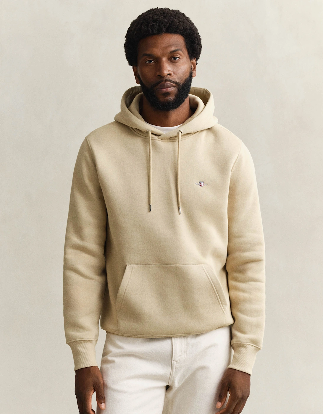 Gant Men's Tan Regular Fit Shield Logo Pullover Hoodie - 200 Oat Beige  38 M