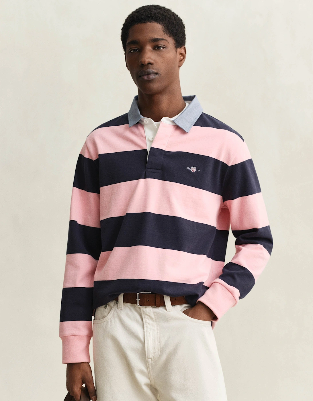 Gant Men's Bubblegum Pink Regular Chambray Stripe Heavy Rugger - 671  38 M