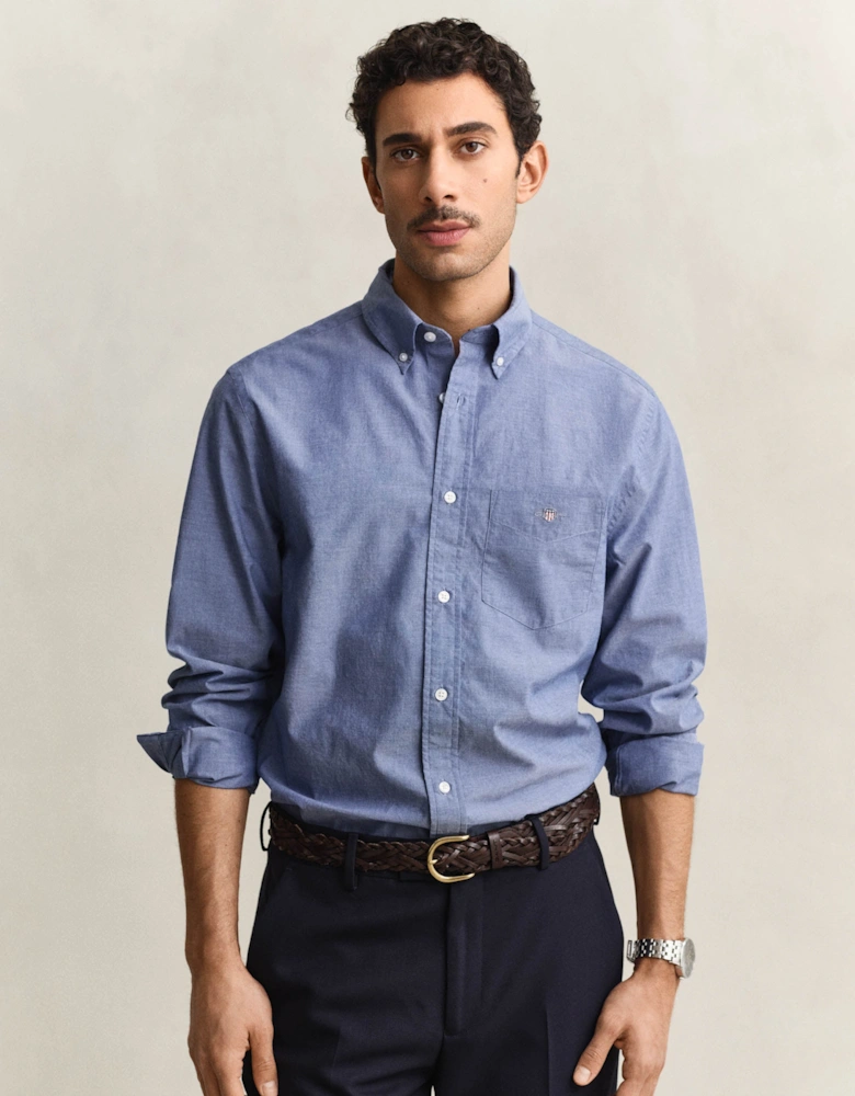 Mens Regular Fit Long Sleeve Poplin Shirt - 436 College Blue