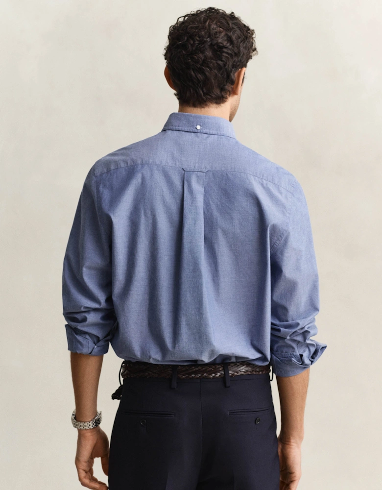 Mens Regular Fit Long Sleeve Poplin Shirt - 436 College Blue