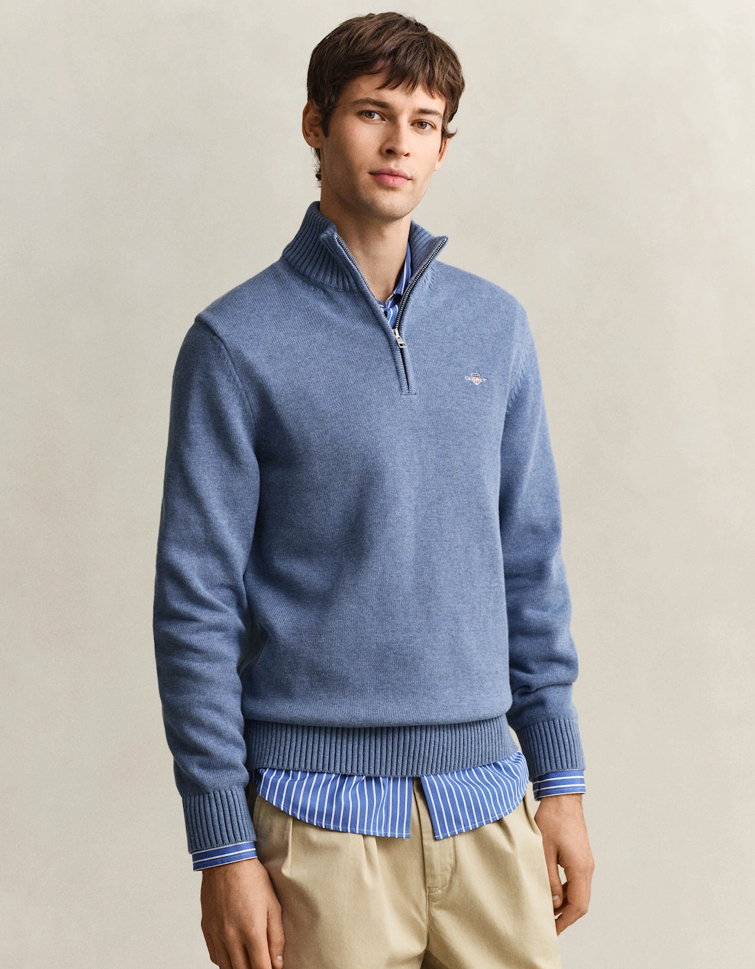 Gant Men's Blue Casual Cotton Half Zip Jumper - 906 Denim Melange  42 Xl