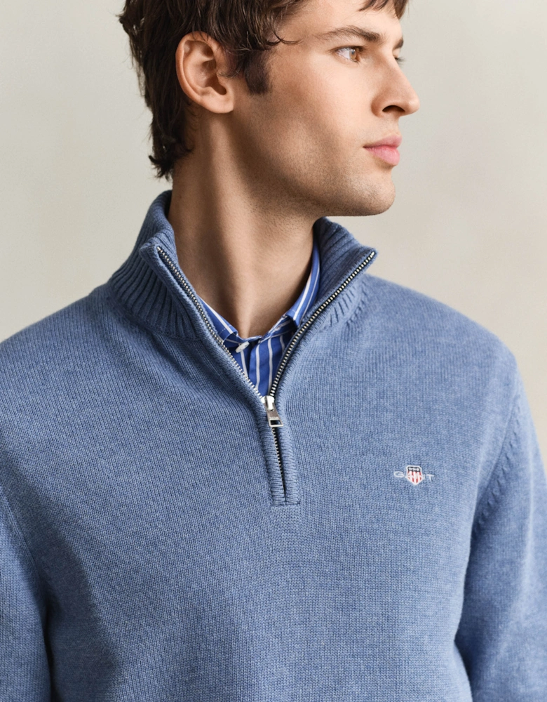 Mens Casual Cotton Half Zip Jumper - 906 Denim Blue Melange