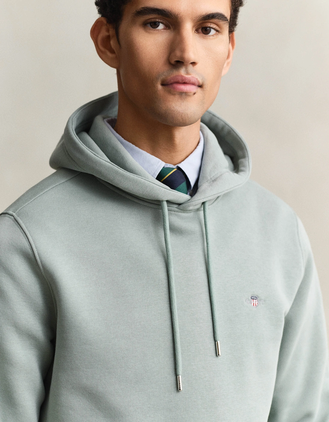 Mens Regular Fit Shield Logo Pullover Hoodie - 10 Ceramic Grey