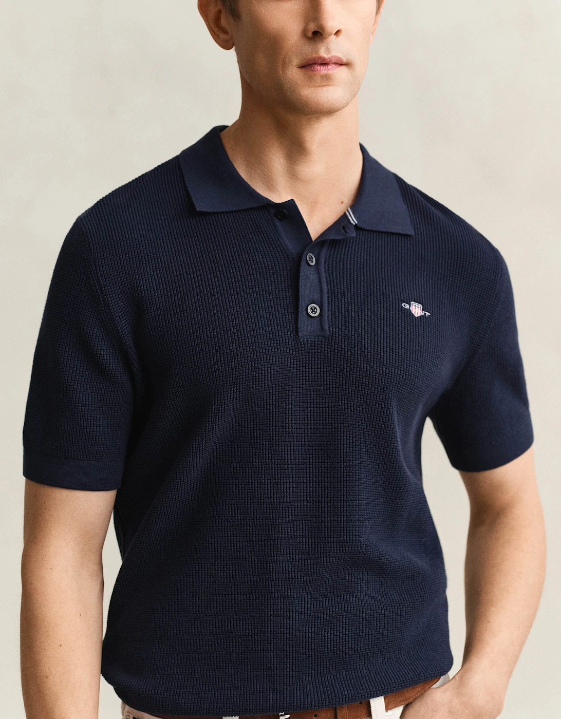 Mens Micro Textured Cotton Short Sleeve Polo - 433 Evening Blue
