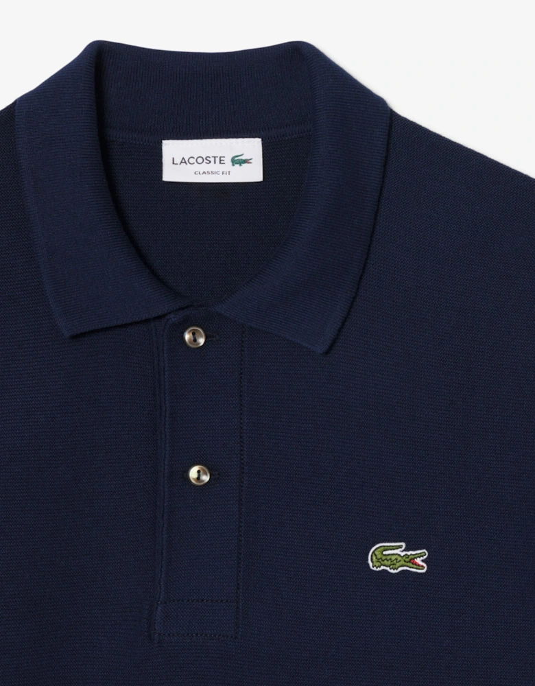 Moss Stitch Cotton Polo Collar Mens Sweater - Navy Blue 166