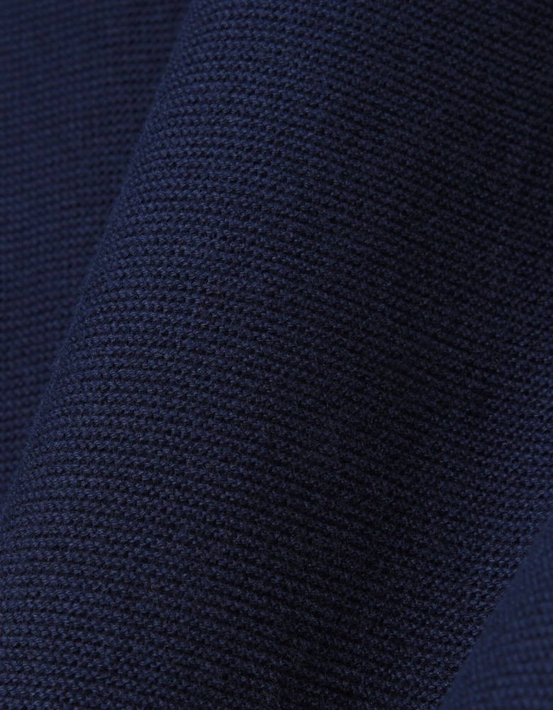 Moss Stitch Cotton Polo Collar Mens Sweater - Navy Blue 166