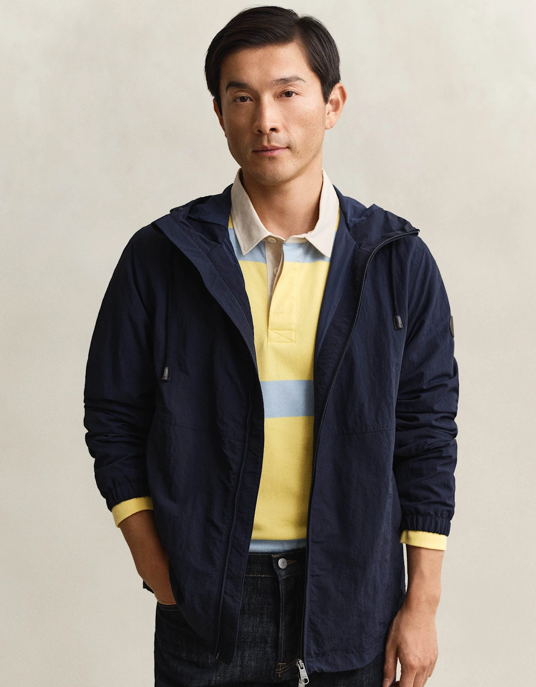 Gant Men's Navy Windbreaker Jacket - 433 Evening Blue - Size: 42/Regular