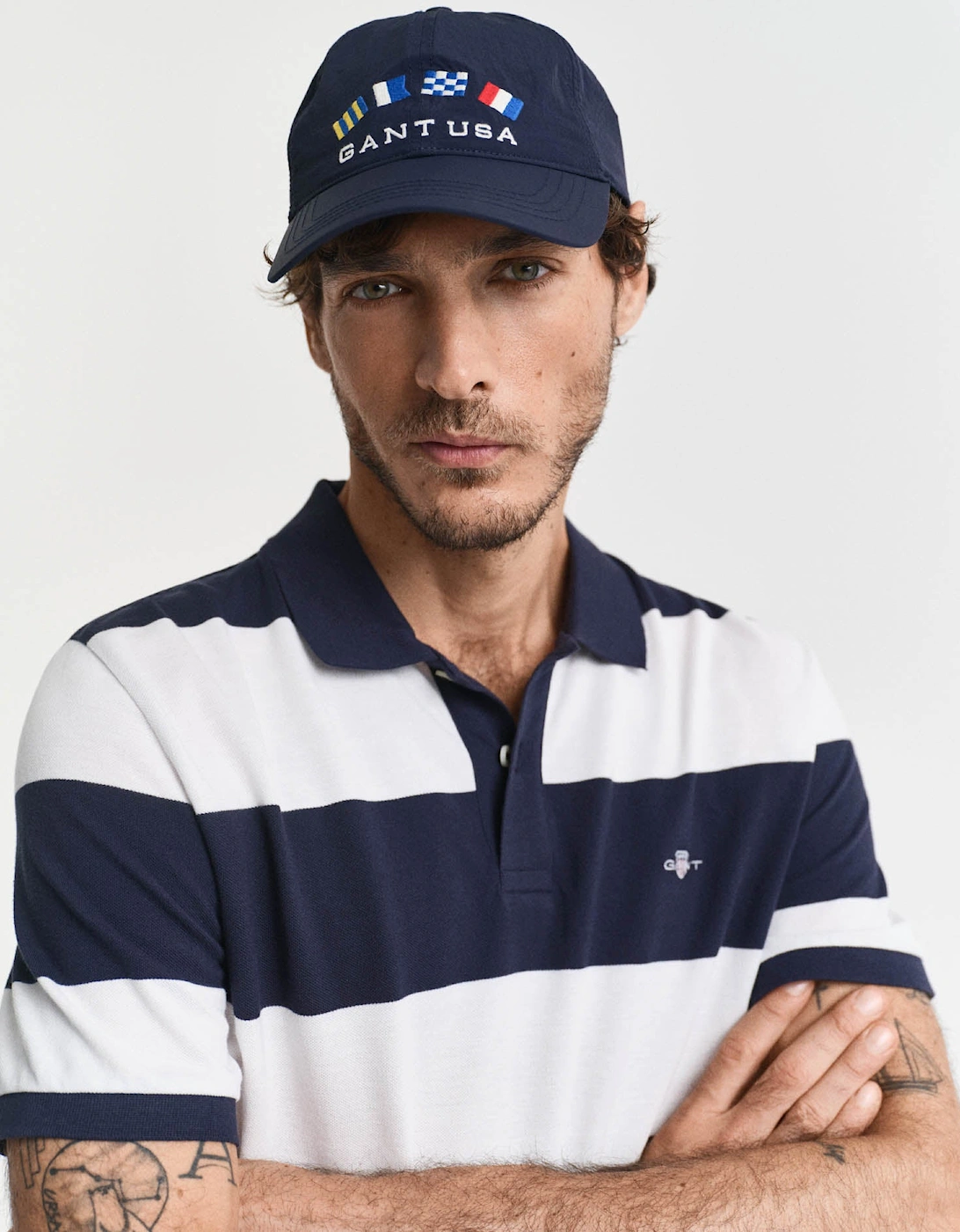 Mens Block Stripe Polo - 433 Evening Blue