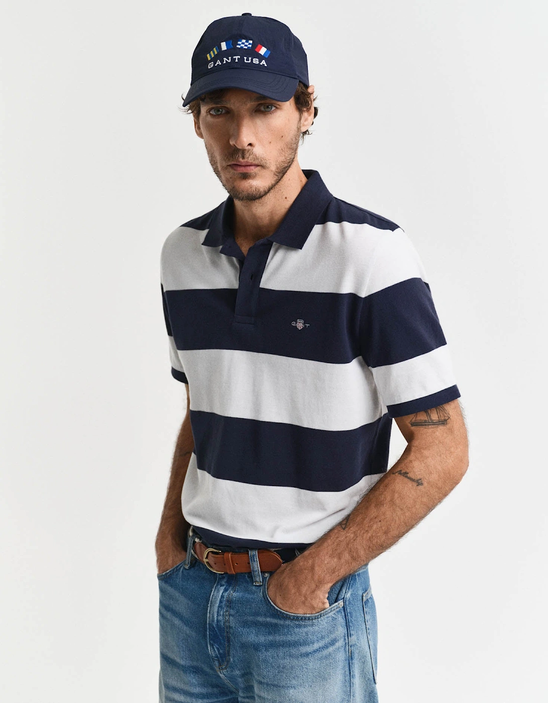 Mens Block Stripe Polo - 433 Evening Blue, 4 of 3