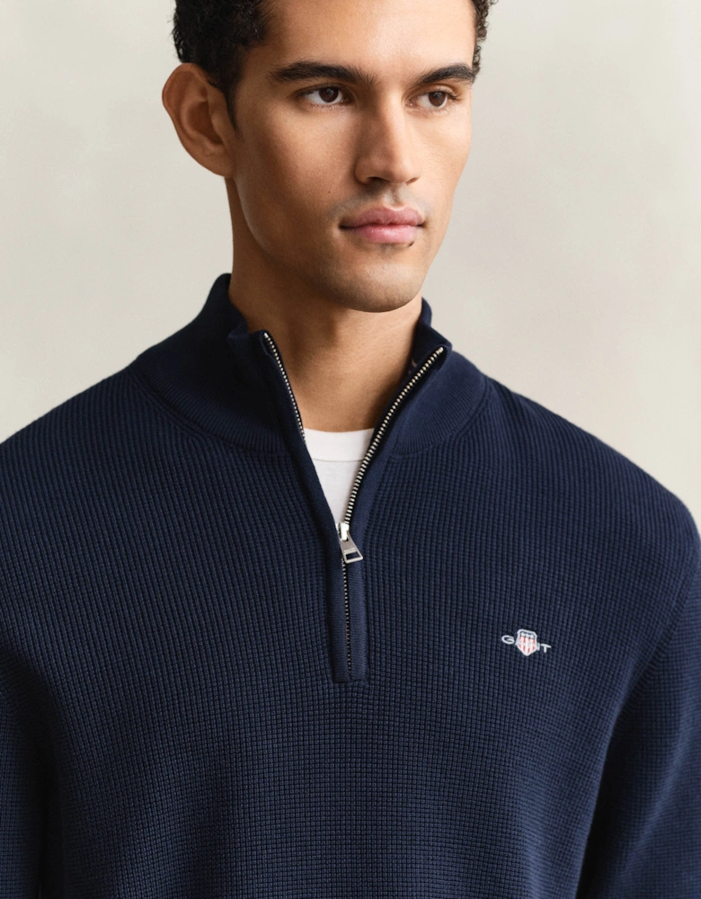 Mens Micro Textured Cotton Half Zip - 433 Evening Blue