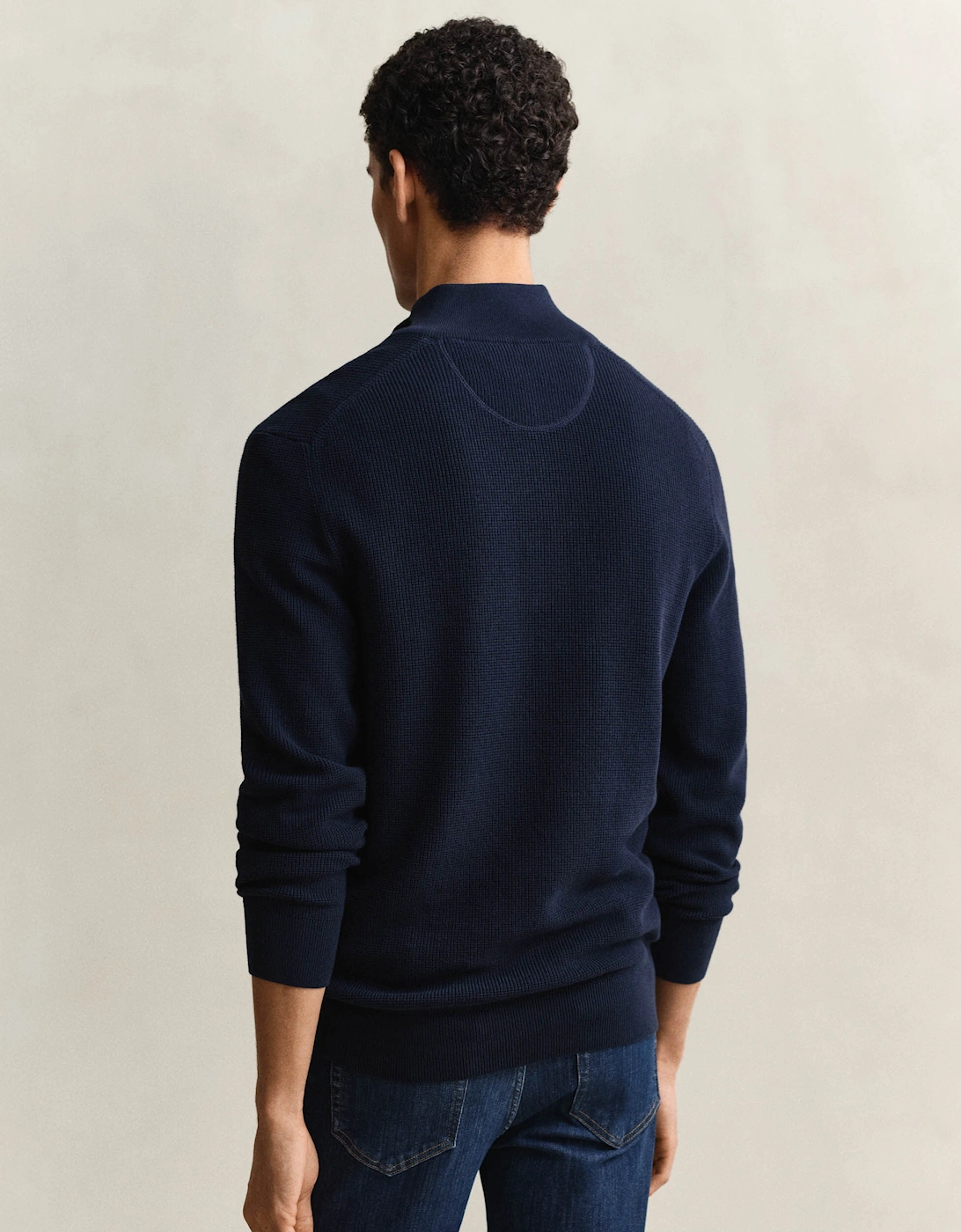 Mens Micro Textured Cotton Half Zip - 433 Evening Blue