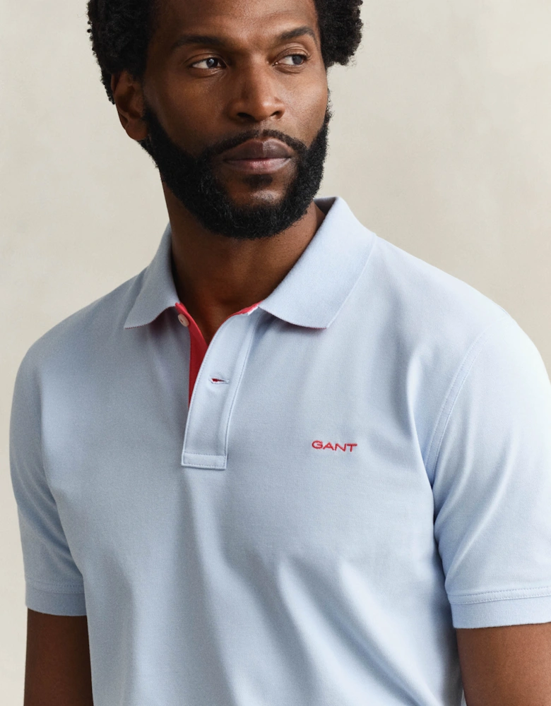 Regular Fit Short Sleeve Contrast Pique Rugger - 457 Fresh Blue