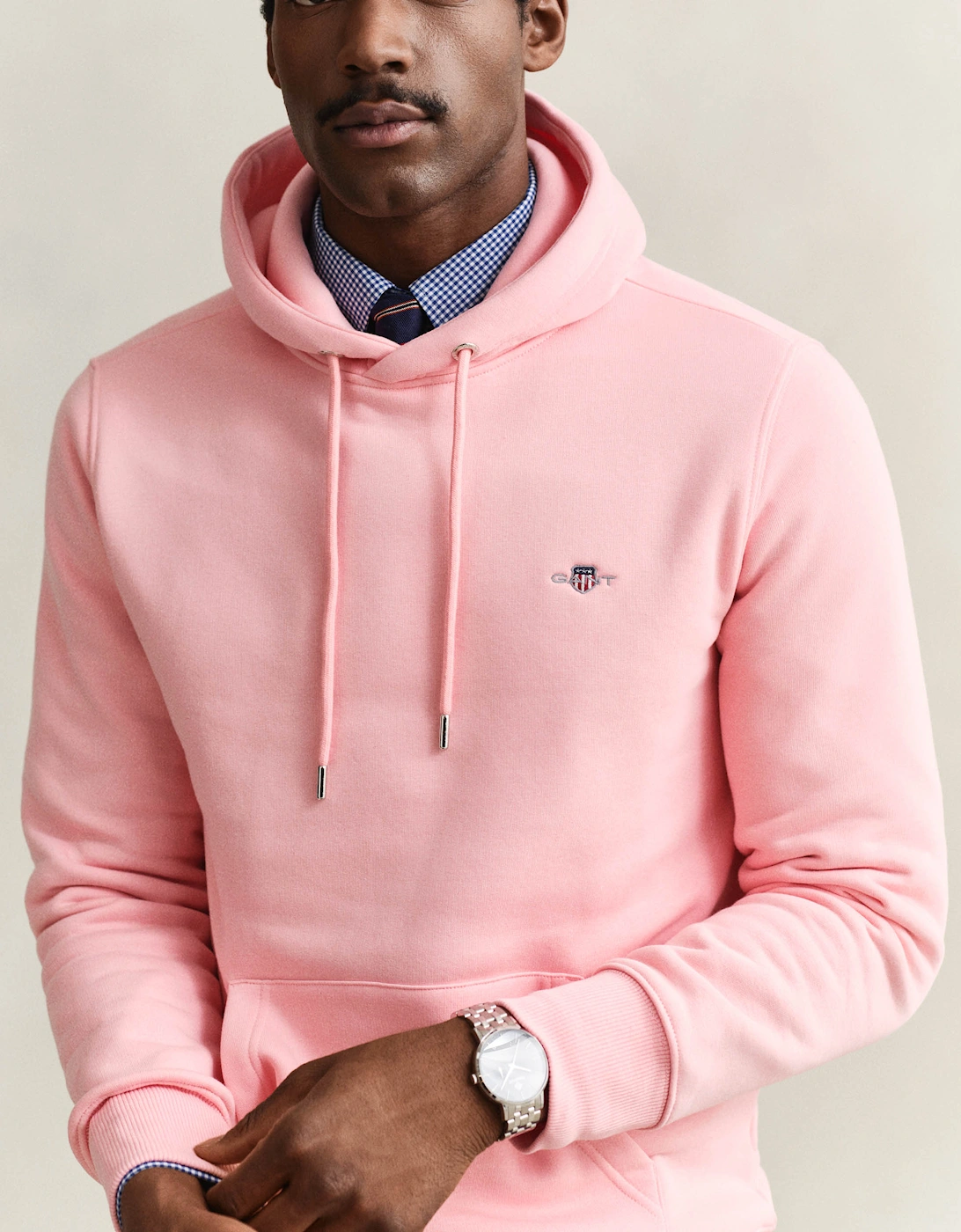 Mens Regular Fit Shield Logo Pullover Hoodie - 671 Bubblegum Pink