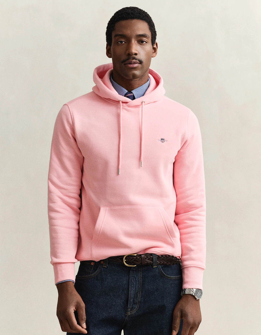 Mens Regular Fit Shield Logo Pullover Hoodie - 671 Bubblegum Pink, 4 of 3