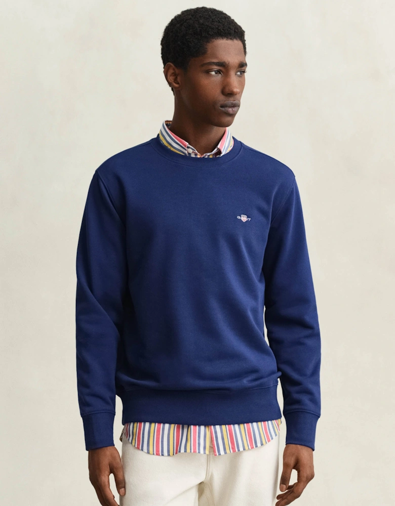 Mens Regular Fit Shield Logo Crew Neck Sweatshirt - 432 Rich Navy