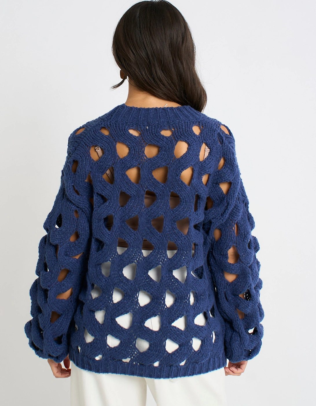 Navy Hollow Chunky Knit Cardigan