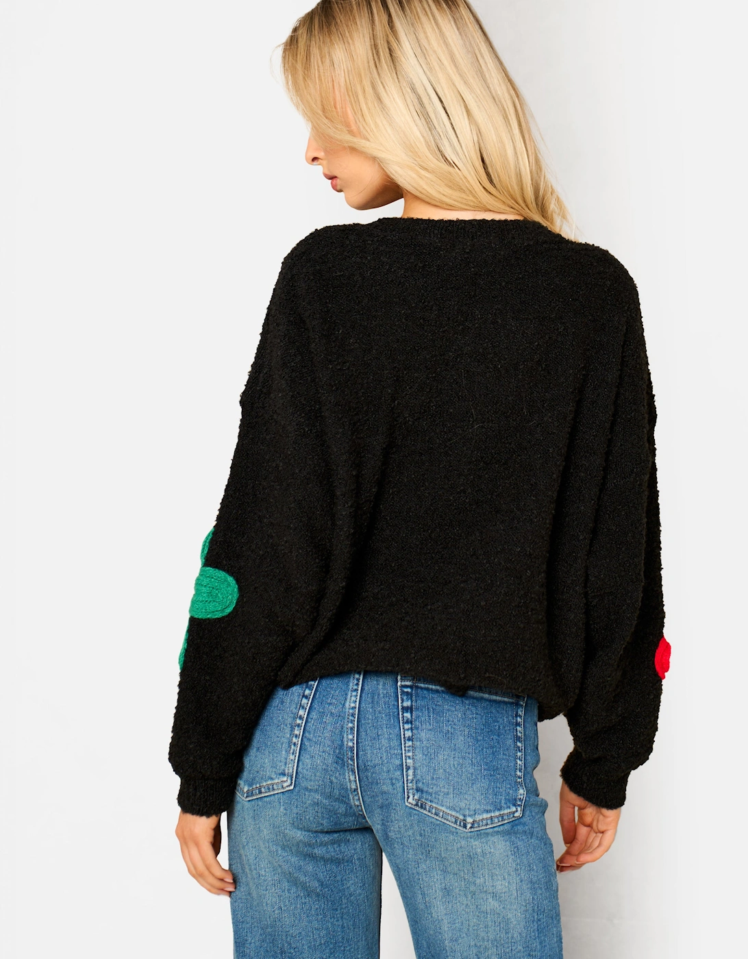 Black 3D Flower Crochet Knitted Jumper