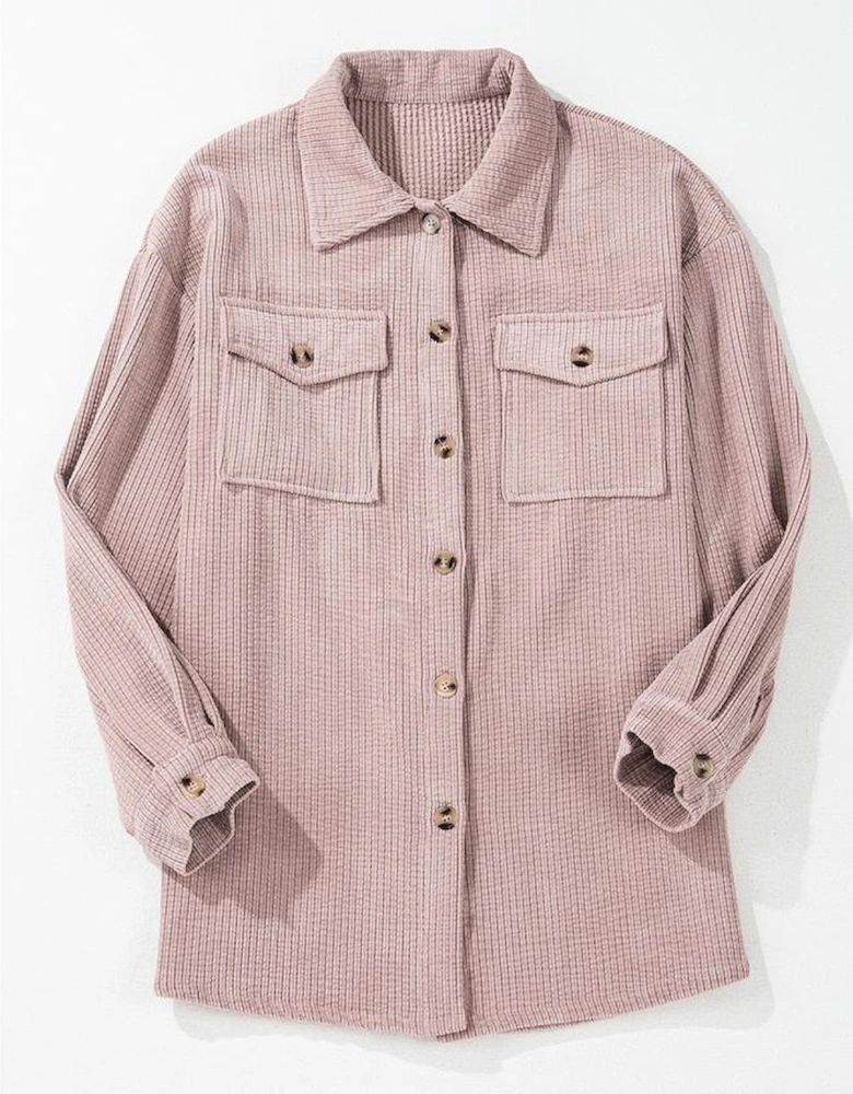 Light Pink Corduroy Flap Pocket Button Up Shacket