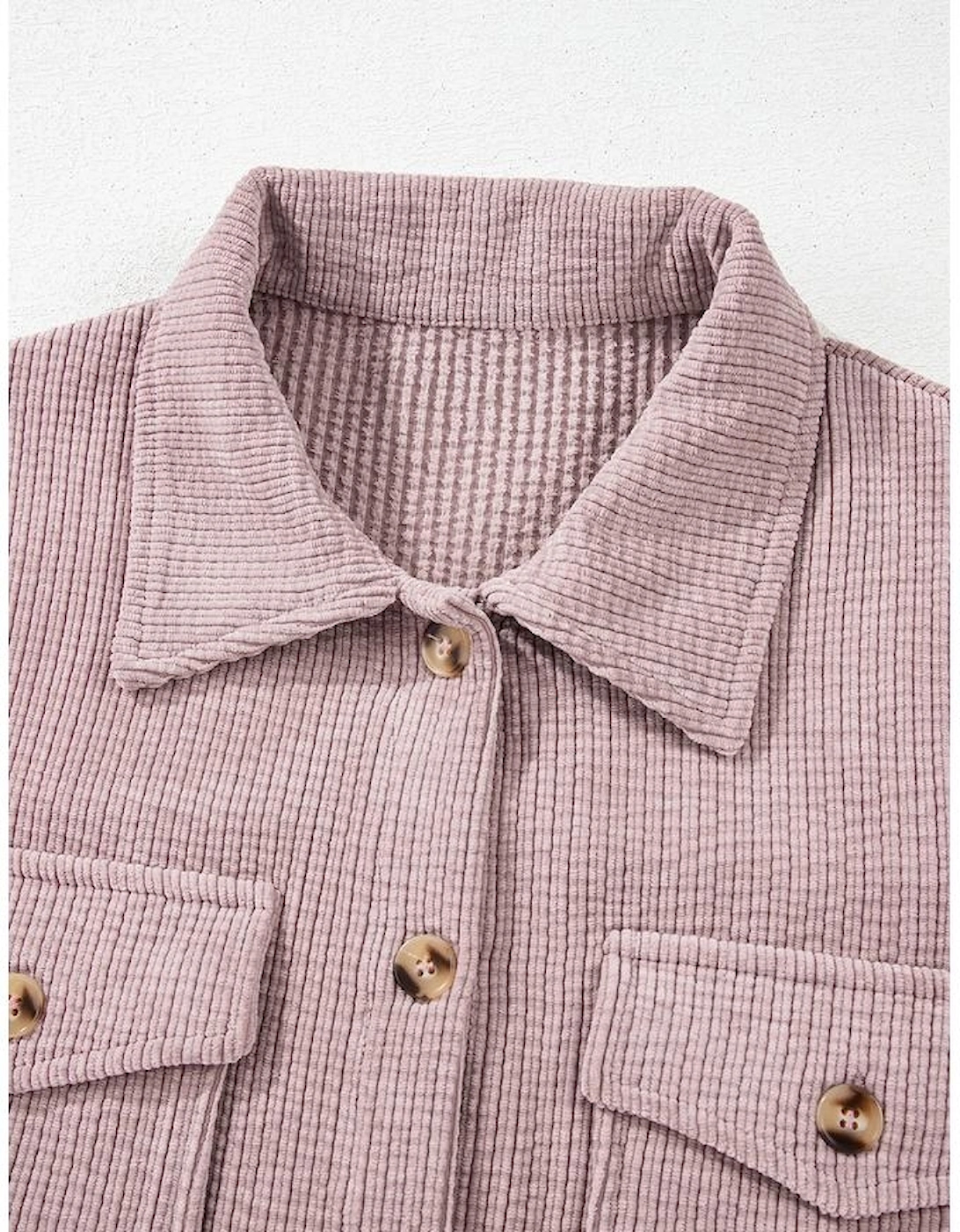 Light Pink Corduroy Flap Pocket Button Up Shacket