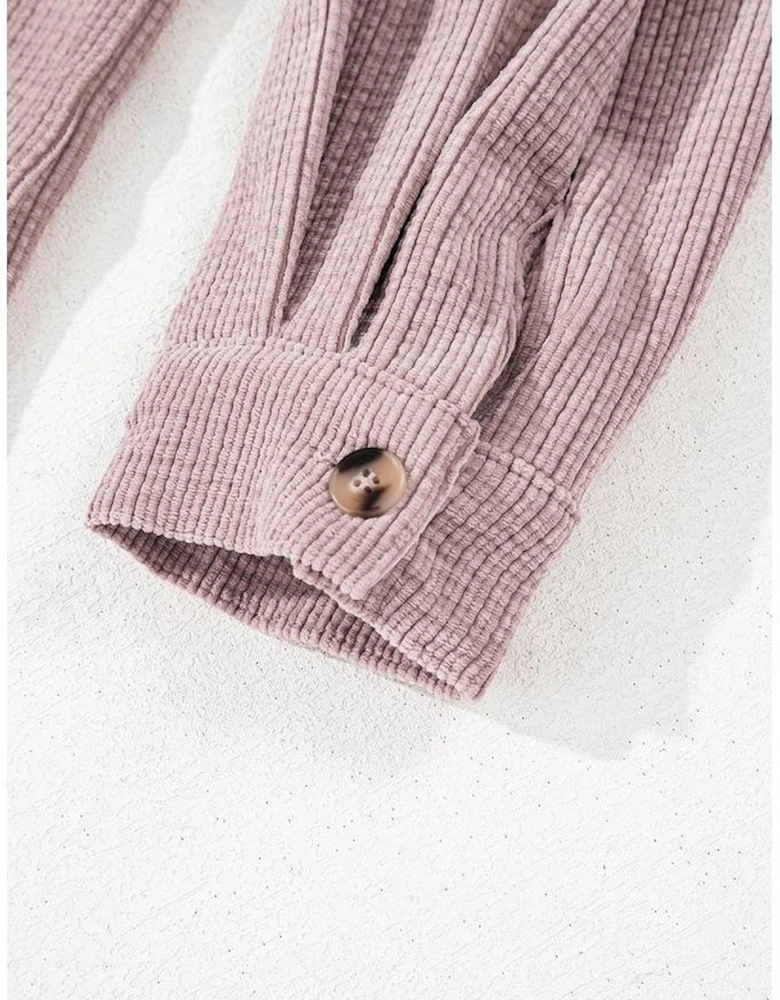Light Pink Corduroy Flap Pocket Button Up Shacket