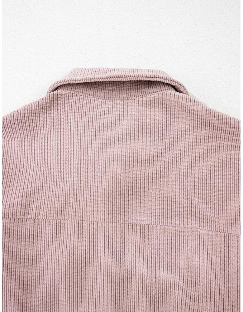 Light Pink Corduroy Flap Pocket Button Up Shacket