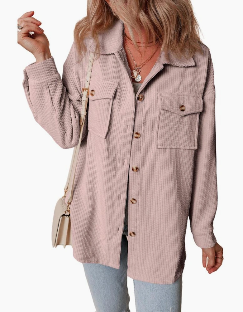Light Pink Corduroy Flap Pocket Button Up Shacket