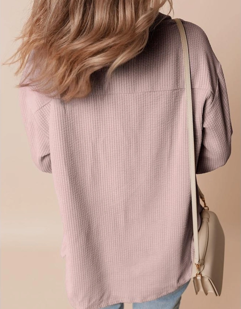 Light Pink Corduroy Flap Pocket Button Up Shacket
