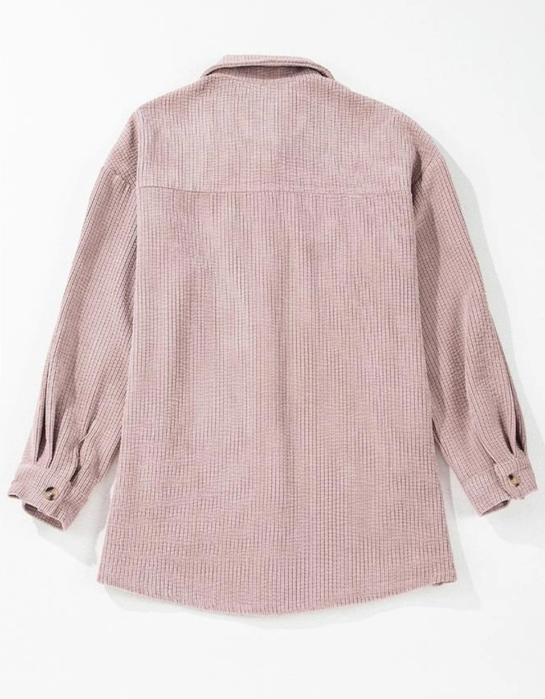 Light Pink Corduroy Flap Pocket Button Up Shacket