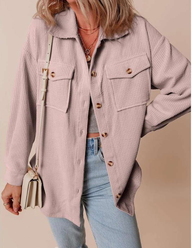 Light Pink Corduroy Flap Pocket Button Up Shacket