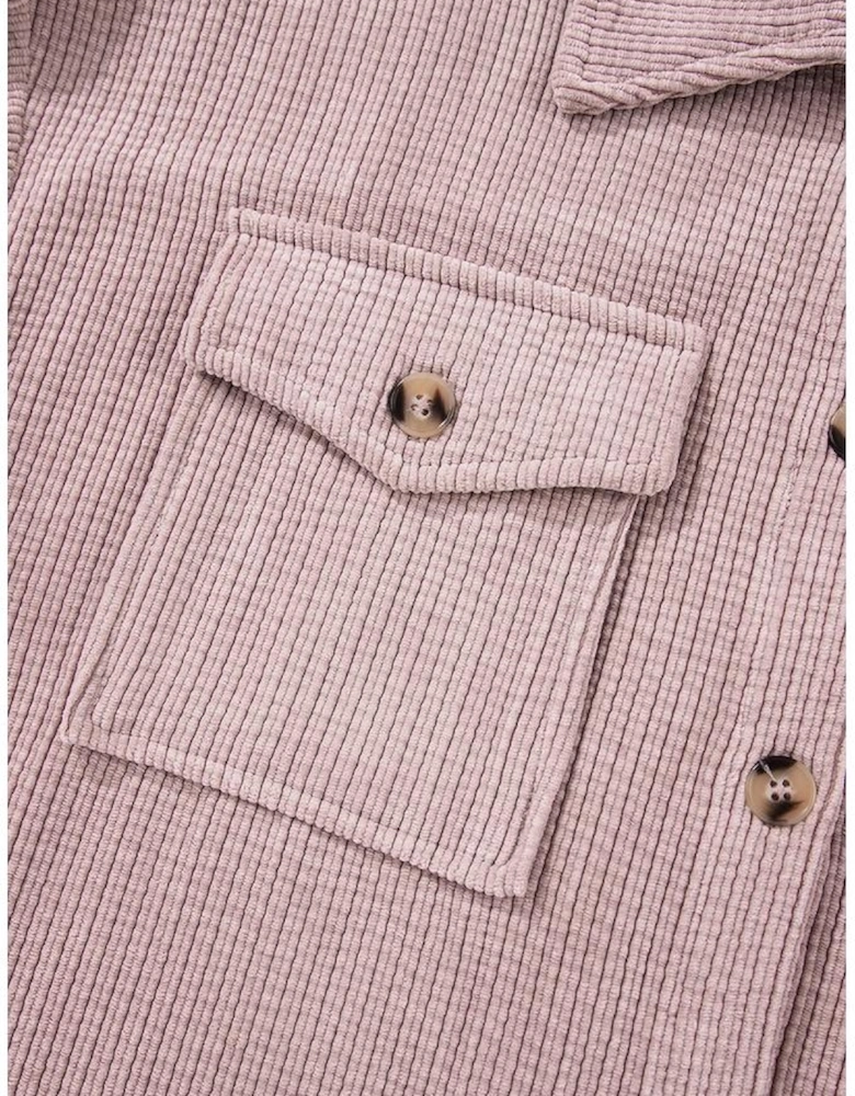 Light Pink Corduroy Flap Pocket Button Up Shacket