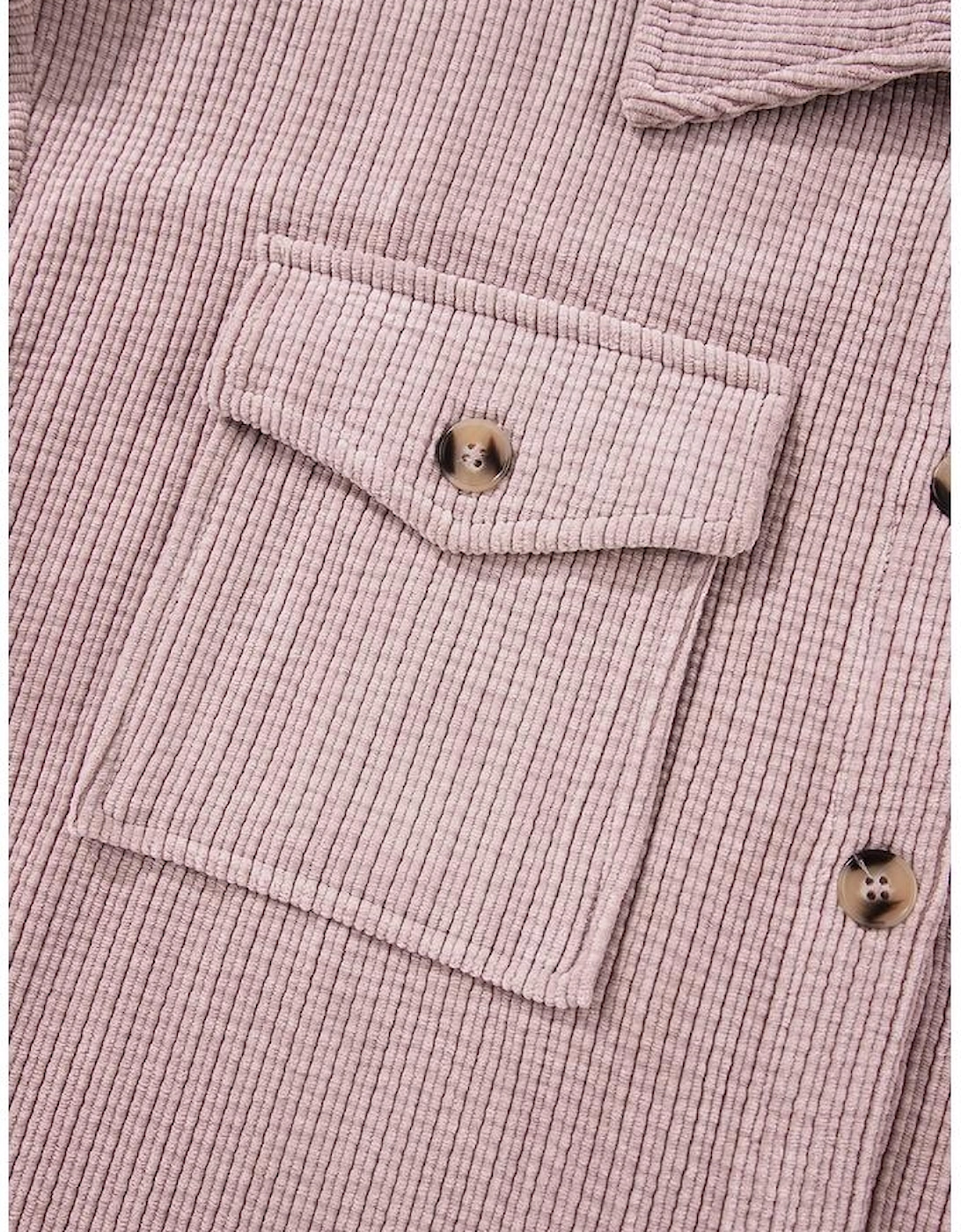 Light Pink Corduroy Flap Pocket Button Up Shacket