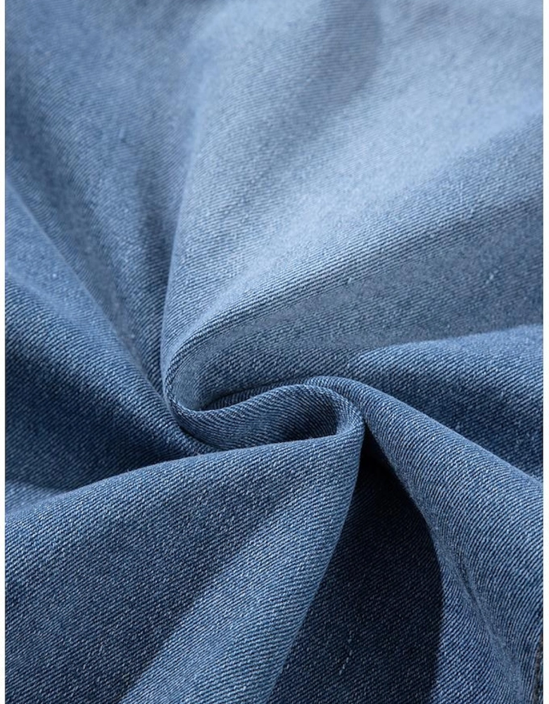 Light Blue Frayed Slit Asymmetric Denim Midi Skirt